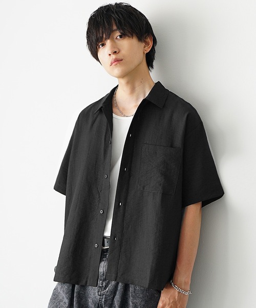 MinoriTY（マイノリティ）の「【MinoriTY】リネンタッチルーズシャツ オーバーサイズ ルーズフィット メンズ 夏服（シャツ/ブラウス・メンズ・ブラック/ライトブラック/ブルーグレー・M/L）」の6枚目の写真