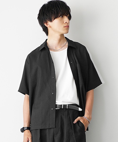 MinoriTY（マイノリティ）の「【MinoriTY】リネンタッチルーズシャツ オーバーサイズ ルーズフィット メンズ 夏服（シャツ/ブラウス・メンズ・ブラック/ライトブラック/ブルーグレー・M/L）」の5枚目の写真