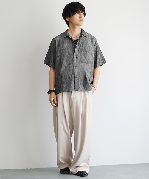 MinoriTY（マイノリティ）の「【MinoriTY】リネンタッチルーズシャツ オーバーサイズ ルーズフィット メンズ 夏服（シャツ/ブラウス・メンズ・ブラック/ライトブラック/ブルーグレー・M/L）」の15枚目の写真
