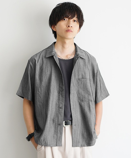 MinoriTY（マイノリティ）の「【MinoriTY】リネンタッチルーズシャツ オーバーサイズ ルーズフィット メンズ 夏服（シャツ/ブラウス・メンズ・ブラック/ライトブラック/ブルーグレー・M/L）」の12枚目の写真