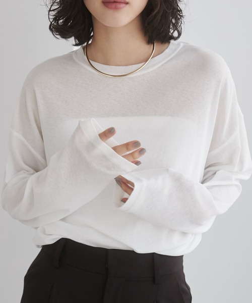 ANGIE（アンジー）の「着丈が選べる シアー スラブ ロンT（Tシャツ/カットソー・レディース・ブラック/ワイン/チャコールグレー/ベージュ/ホワイト/ダークブラウン・MEDIUM/MT）」の2枚目の写真