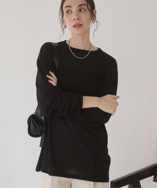 ANGIE（アンジー）の「着丈が選べる シアー スラブ ロンT（Tシャツ/カットソー・レディース・ブラック/ワイン/チャコールグレー/ベージュ/ホワイト/ダークブラウン・MEDIUM/MT）」の15枚目の写真