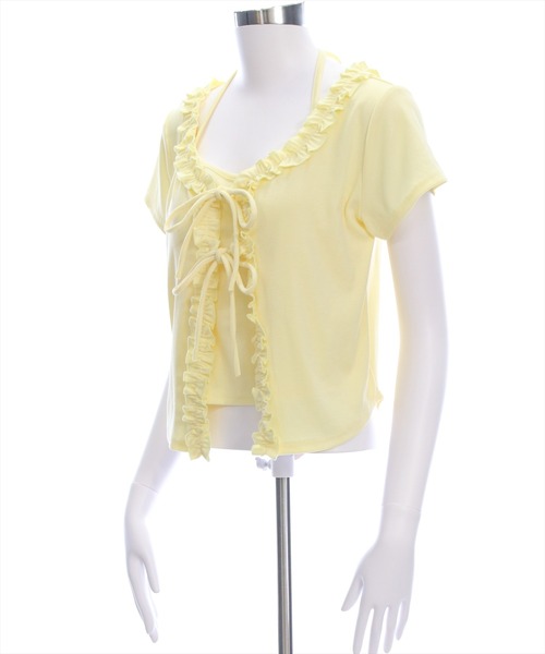 clear（クリア）の「インナー付きフリルカットソートップス［フェミニン カジュアル レイヤード］（Tシャツ/カットソー・レディース・オフホワイト/イエロー/ブラック・F）」の17枚目の写真