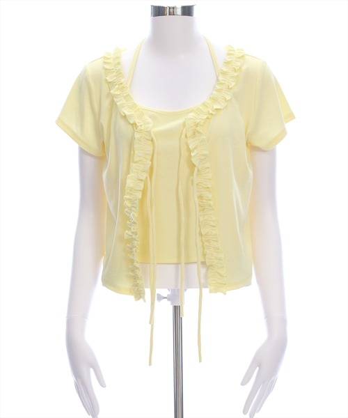 clear（クリア）の「インナー付きフリルカットソートップス［フェミニン カジュアル レイヤード］（Tシャツ/カットソー・レディース・オフホワイト/イエロー/ブラック・F）」の10枚目の写真