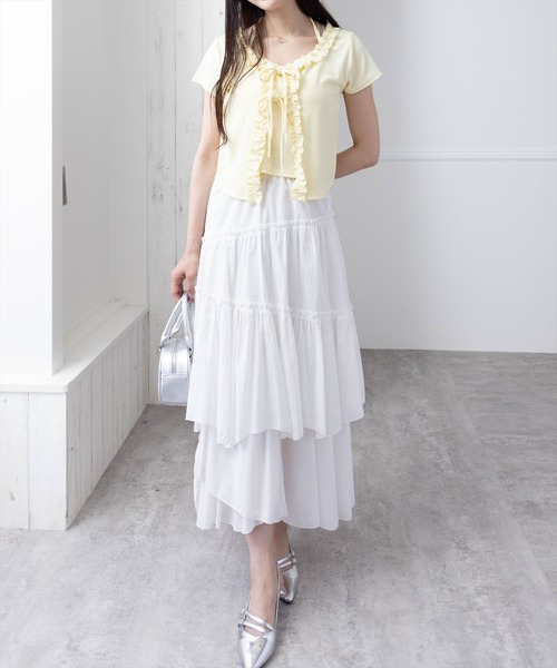 clear（クリア）の「インナー付きフリルカットソートップス［フェミニン カジュアル レイヤード］（Tシャツ/カットソー・レディース・オフホワイト/イエロー/ブラック・F）」の20枚目の写真