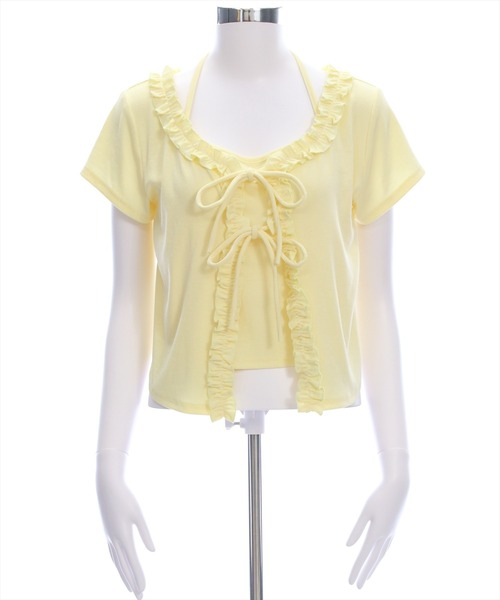 clear（クリア）の「インナー付きフリルカットソートップス［フェミニン カジュアル レイヤード］（Tシャツ/カットソー・レディース・オフホワイト/イエロー/ブラック・F）」の4枚目の写真