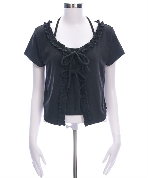 clear（クリア）の「インナー付きフリルカットソートップス［フェミニン カジュアル レイヤード］（Tシャツ/カットソー・レディース・オフホワイト/イエロー/ブラック・F）」の5枚目の写真