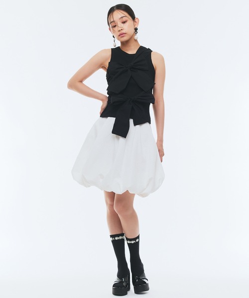 Narcissus(ナルシス)の「リボンタンクトップ《動画あり》(タンクトップ・レディース・ホワイト/ブラック・FREE)」の5枚目の写真