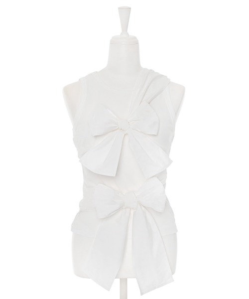 Narcissus(ナルシス)の「リボンタンクトップ《動画あり》(タンクトップ・レディース・ホワイト/ブラック・FREE)」の7枚目の写真