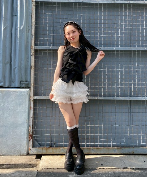 Narcissus(ナルシス)の「リボンタンクトップ《動画あり》(タンクトップ・レディース・ホワイト/ブラック・FREE)」の15枚目の写真