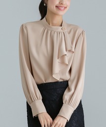 【 クチュールライク 】 ソフトツイル・アシンメトリーフリルブラウス