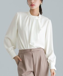【 クチュールライク 】 ソフトツイル・アシンメトリーフリルブラウス