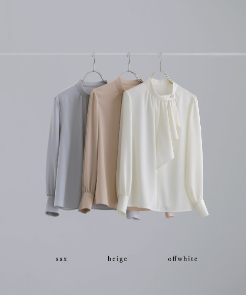 WHITE JOOLA（ホワイトジョーラ）の「【 洗える 】  ソフトツイル・アシンメトリーフリルブラウス（シャツ/ブラウス・レディース・ベージュ/サックスブルー/オフホワイト・S/M/L）」の21枚目の写真