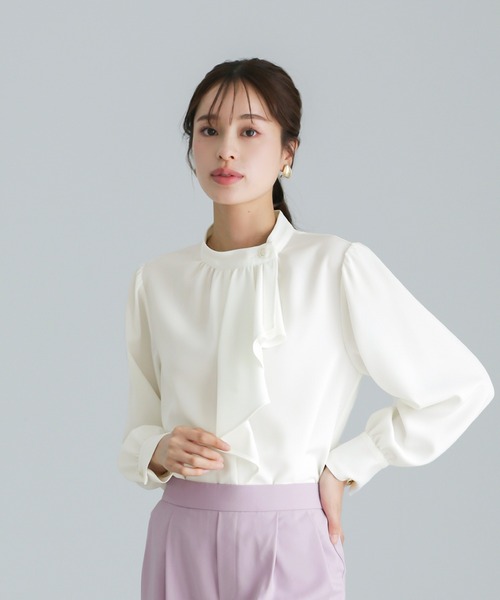 WHITE JOOLA（ホワイトジョーラ）の「【 クチュールライク 】  ソフトツイル・アシンメトリーフリルブラウス（シャツ/ブラウス・レディース・ベージュ/サックスブルー/オフホワイト・S/M/L）」の7枚目の写真