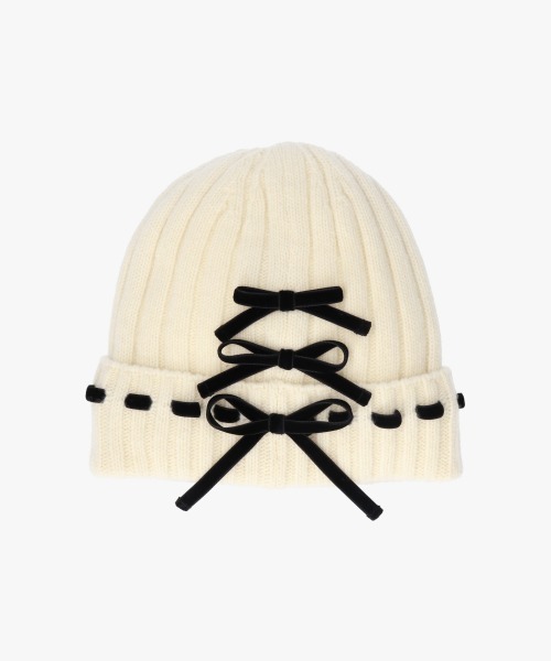シャポードオー　ニット帽 Chapeau d' O Line Rib Knit Watch | 56cm～58cm(97) BLACK (01