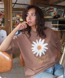 BELLIS S/S TEE /ロキシーフラワー刺繍ドロップショルダークルーネック半袖Tシャツ