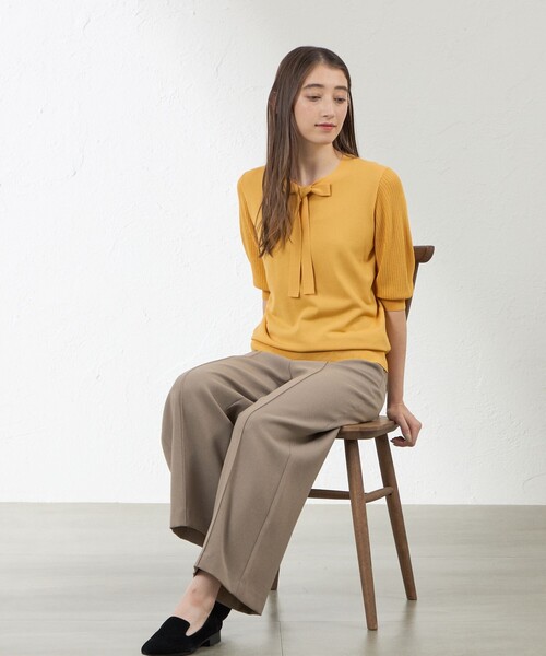 amaca（アマカ）の「バルキーレーヨンボウタイニット（ニット/セーター・レディース・イエロー系その他3/ダークネイビー・38/40）」の10枚目の写真