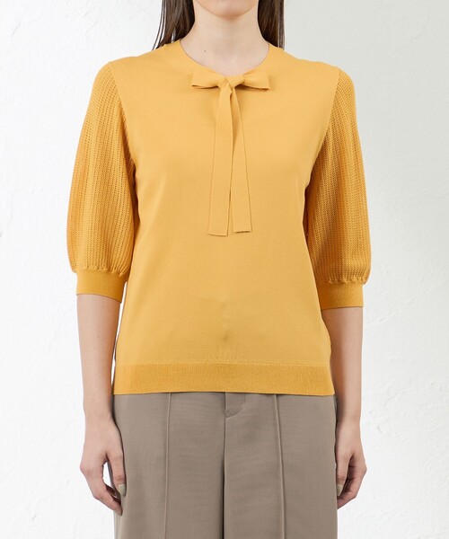 amaca（アマカ）の「バルキーレーヨンボウタイニット（ニット/セーター・レディース・イエロー系その他3/ダークネイビー・38/40）」の9枚目の写真