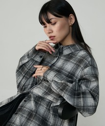 【forksy.】ブリーチ加工オンブレチェックオーバーサイズシャツブラック系