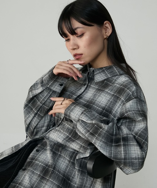 【forksy.】ブリーチ加工オンブレチェックオーバーサイズシャツ