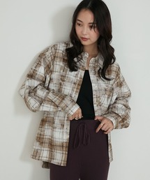 【forksy.】ブリーチ加工オンブレチェックオーバーサイズシャツイエロー系