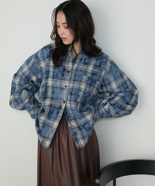 forksy.(フォルクシー)の「【forksy.】ブリーチ加工オンブレチェックオーバーサイズシャツ(シャツ/ブラウス・レディース・ブルー系/ブラック系/イエロー系・FREE)」の14枚目の写真