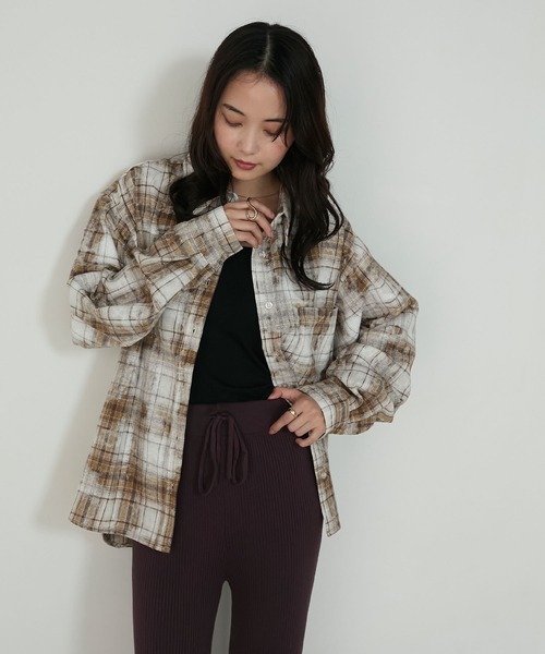 forksy.】ブリーチ加工オンブレチェックオーバーサイズシャツ forksy