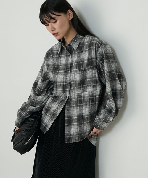 forksy.】ブリーチ加工オンブレチェックオーバーサイズシャツ（シャツ