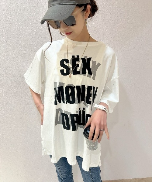 LETee(レティー)の「ロゴプリントビッグティーシャツ(Tシャツ/カットソー・レディース・ホワイト/ブラック・FREE)」の3枚目の写真