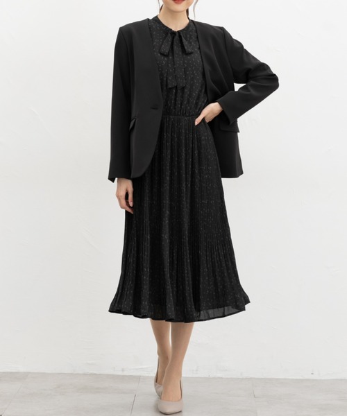 Honeys（ハニーズ）の「ボウタイワンピース（ワンピース・レディース・ブラウン系その他/ブルー/ネイビー/ブラック×グレー・M/LL/L/3L/S）」の3枚目の写真