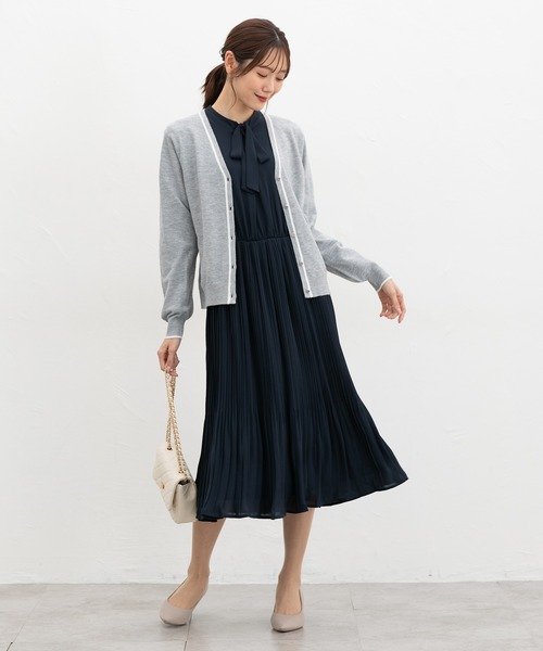 Honeys（ハニーズ）の「ボウタイワンピース（ワンピース・レディース・ブラウン系その他/ブルー/ネイビー/ブラック×グレー・M/LL/L/3L/S）」の5枚目の写真