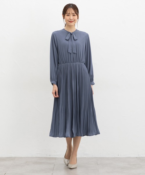 Honeys（ハニーズ）の「ボウタイワンピース（ワンピース・レディース・ブラウン系その他/ブルー/ネイビー/ブラック×グレー・M/LL/L/3L/S）」の9枚目の写真