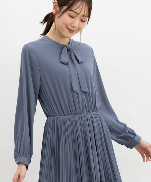 Honeys（ハニーズ）の「ボウタイワンピース（ワンピース・レディース・ブラウン系その他/ブルー/ネイビー/ブラック×グレー・M/LL/L/3L/S）」の10枚目の写真