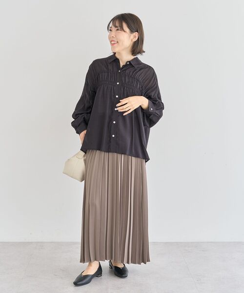 Green　Parks（グリーンパークス）の「サテン変形プリーツスカート（スカート・レディース・ブラウン/グリーン/ブラック/チャコールグレー・FREE）」の10枚目の写真