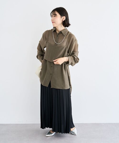 Green　Parks（グリーンパークス）の「サテン変形プリーツスカート（スカート・レディース・ブラウン/グリーン/ブラック/チャコールグレー・FREE）」の6枚目の写真