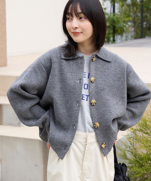 襟付きジャガードニットカーディガン【THE CRAFT CREW PRODUCTS】 THE