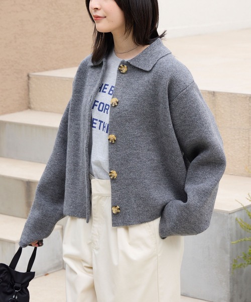 襟付きジャガードニットカーディガン【THE CRAFT CREW PRODUCTS】 THE