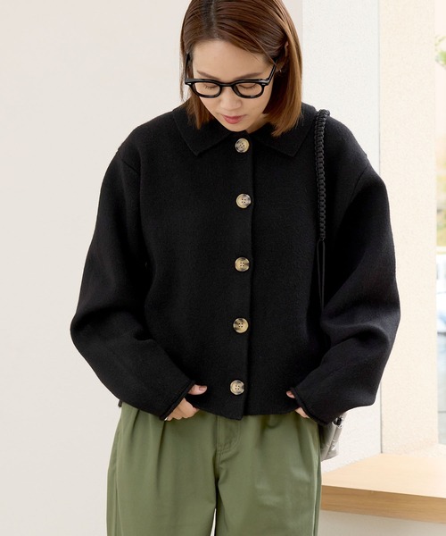 LEONARD 黒 カーディガン 長袖 ボタン付き LEONARD 黒 カーディガン