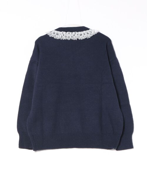 Lace Ladies（レースレディース）の「Vネック 配レース カレッジ柄 ニット プルオーバー（ニット/セーター・レディース・アイボリー/ネイビー/グレー・FREE）」の4枚目の写真