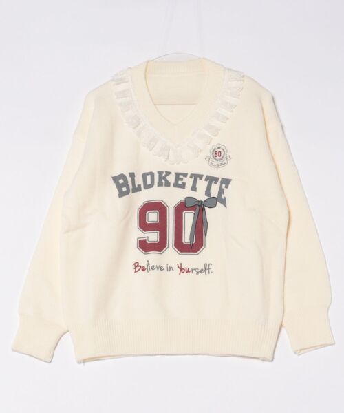 Lace Ladies（レースレディース）の「Vネック 配レース カレッジ柄 ニット プルオーバー（ニット/セーター・レディース・アイボリー/ネイビー/グレー・FREE）」の13枚目の写真