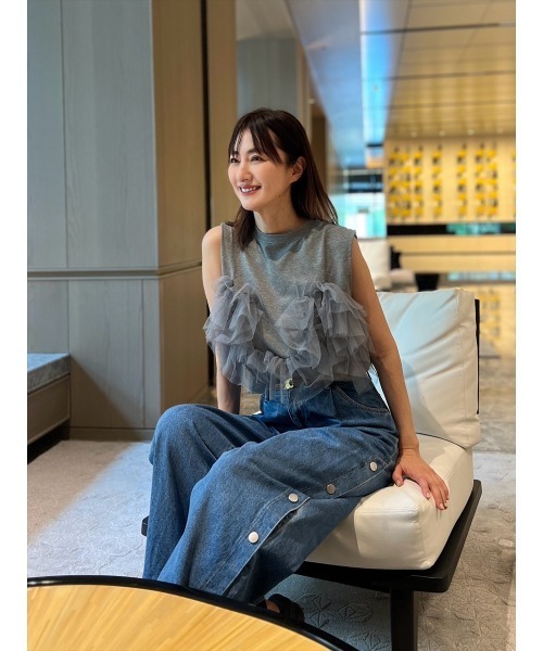 Day and Grade(デイアンドグレイド)の「【前田ゆかセレクト】チュールドッキングプルオーバー(Tシャツ/カットソー・レディース・グレー/ブラック・FREE)」の1枚目の写真