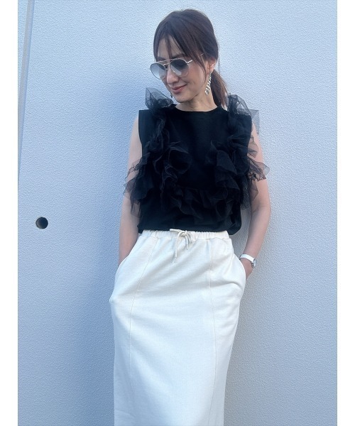 Day and Grade(デイアンドグレイド)の「【前田ゆかセレクト】チュールドッキングプルオーバー(Tシャツ/カットソー・レディース・グレー/ブラック・FREE)」の2枚目の写真
