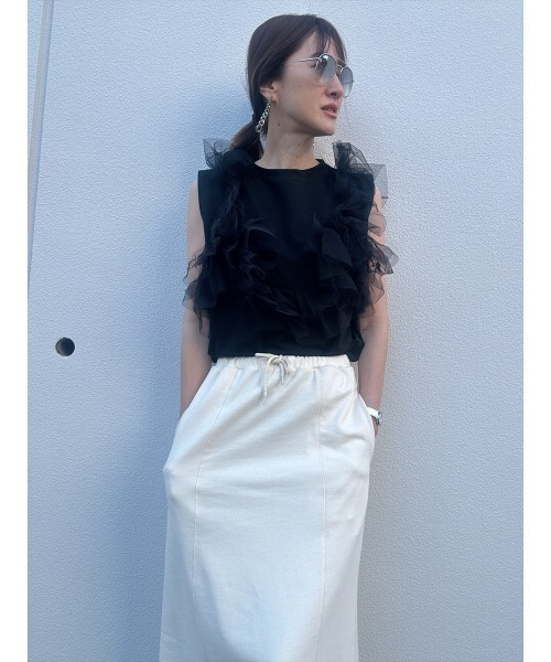 Day and Grade(デイアンドグレイド)の「【前田ゆかセレクト】チュールドッキングプルオーバー(Tシャツ/カットソー・レディース・グレー/ブラック・FREE)」の3枚目の写真