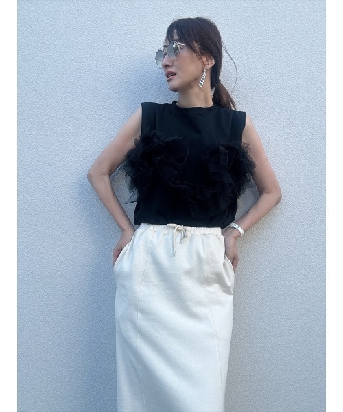 Day and Grade(デイアンドグレイド)の「【前田ゆかセレクト】チュールドッキングプルオーバー(Tシャツ/カットソー・レディース・グレー/ブラック・FREE)」の4枚目の写真