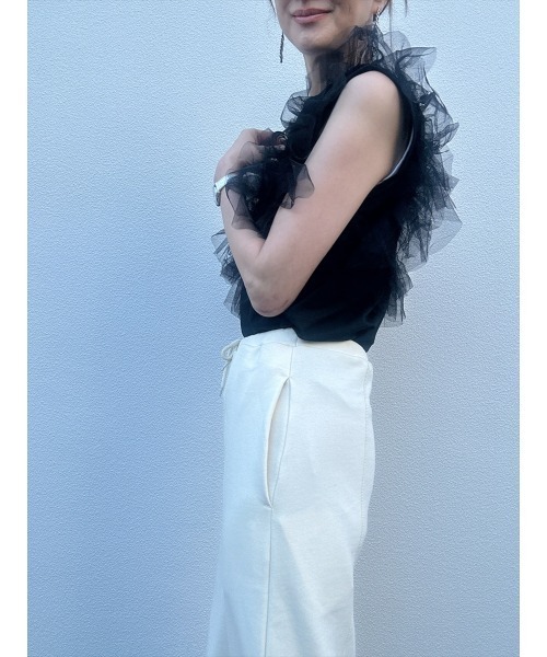 Day and Grade(デイアンドグレイド)の「【前田ゆかセレクト】チュールドッキングプルオーバー(Tシャツ/カットソー・レディース・グレー/ブラック・FREE)」の5枚目の写真
