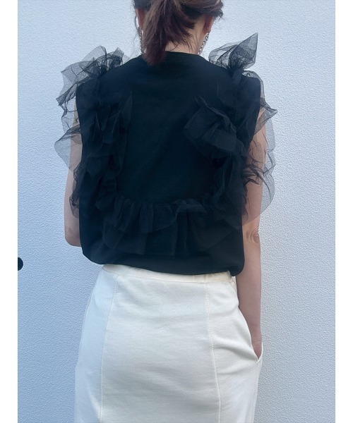 Day and Grade(デイアンドグレイド)の「【前田ゆかセレクト】チュールドッキングプルオーバー(Tシャツ/カットソー・レディース・グレー/ブラック・FREE)」の6枚目の写真