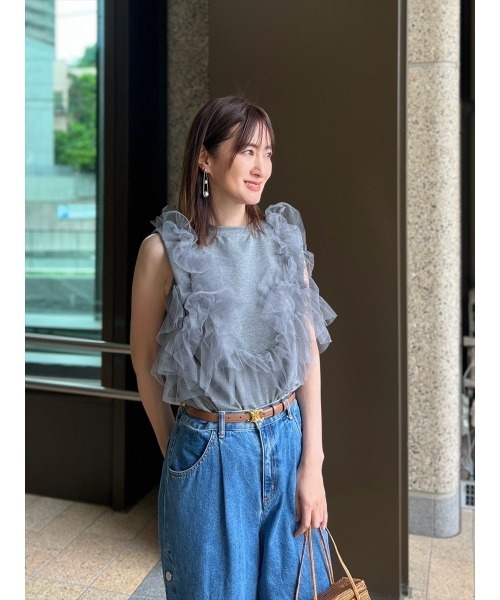 Day and Grade(デイアンドグレイド)の「【前田ゆかセレクト】チュールドッキングプルオーバー(Tシャツ/カットソー・レディース・グレー/ブラック・FREE)」の7枚目の写真