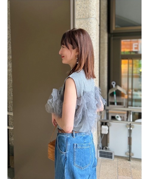 Day and Grade(デイアンドグレイド)の「【前田ゆかセレクト】チュールドッキングプルオーバー(Tシャツ/カットソー・レディース・グレー/ブラック・FREE)」の10枚目の写真