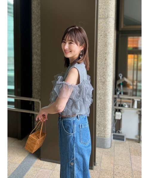 Day and Grade(デイアンドグレイド)の「【前田ゆかセレクト】チュールドッキングプルオーバー(Tシャツ/カットソー・レディース・グレー/ブラック・FREE)」の13枚目の写真