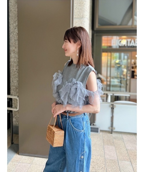 Day and Grade(デイアンドグレイド)の「【前田ゆかセレクト】チュールドッキングプルオーバー(Tシャツ/カットソー・レディース・グレー/ブラック・FREE)」の14枚目の写真